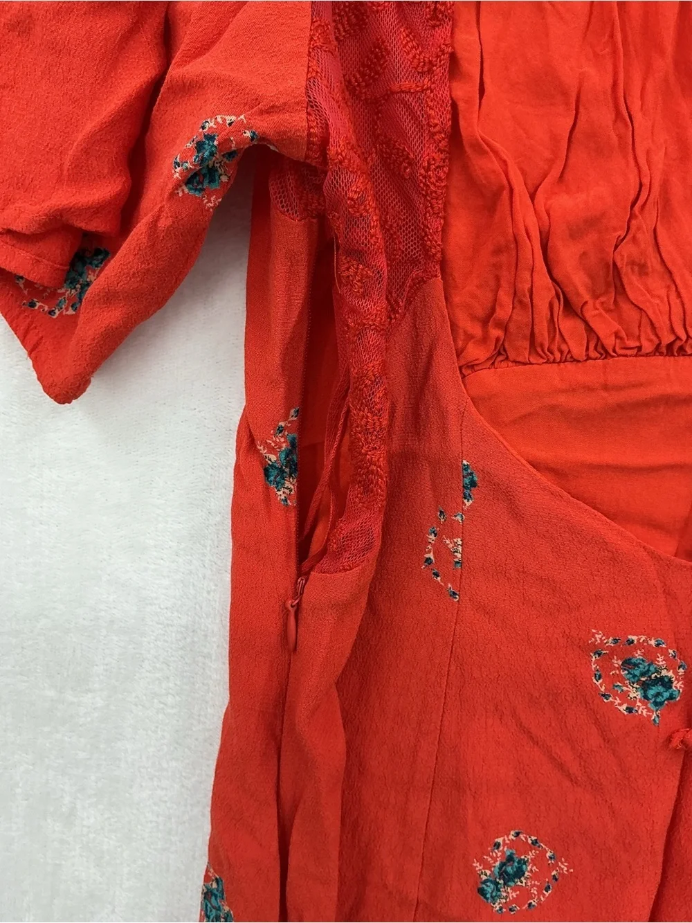 100% viscose Free People Red Backless Dress with Floral Accents A0151